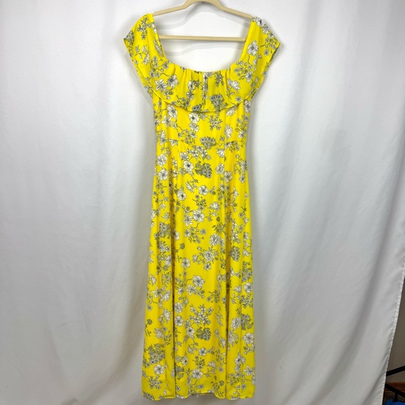 Gianni Bini Maxi Dress Womens Sz S Button Down Off Shoulder Yellow Floral Spring - Picture 2 of 10